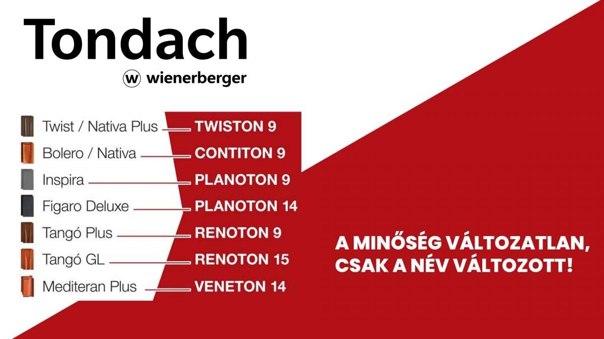 Változások néhány Tondach tetőcserép megnevezésében